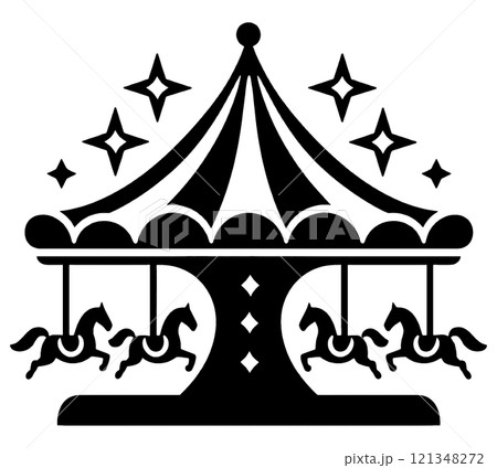 メリーゴーランドのシルエットイラスト 透過背景の切り抜き メリーゴーランドのシルエットイラスト 透過背景の切り抜き 121348272