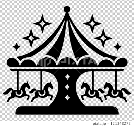 透明背景上的旋轉木馬剪影圖切口 121348272