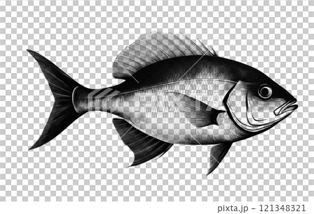 魚的精緻素描風格插圖，在透明背景上剪出 121348321