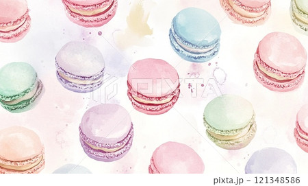 水彩で描いたマカロン背景 水彩で描いたマカロン背景 121348586