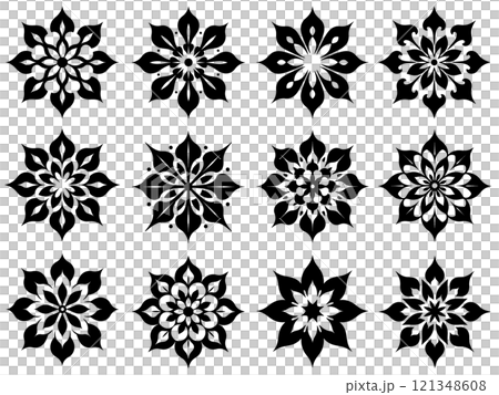 各種形狀的花瓣的剪影插圖，透明背景的切口 121348608