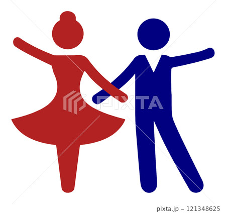 仲良くダンスを踊る男女カップルのピクトグラム風イラスト　透過背景の切り抜き 121348625