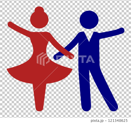 仲良くダンスを踊る男女カップルのピクトグラム風イラスト　透過背景の切り抜き 121348625