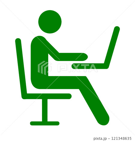 パソコンでデスクワークをしている人のピクトグラム風イラスト 透過背景の切り抜き パソコンでデスクワークをしている人のピクトグラム風イラスト 透過背景の切り抜き 121348635
