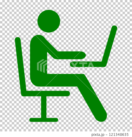 パソコンでデスクワークをしている人のピクトグラム風イラスト 透過背景の切り抜き パソコンでデスクワークをしている人のピクトグラム風イラスト 透過背景の切り抜き 121348635