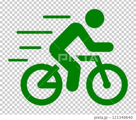 全速騎自行車的人的象形圖式插圖，透明背景上的切口 121348640