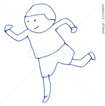 走る子供の線画イラスト手書き_万年筆ブルーブラック染料インク 121348647