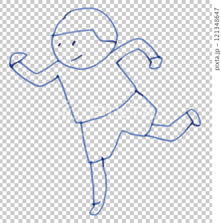 奔跑的孩子手寫鋼筆藍色黑色染料墨水的線條畫插圖 121348647