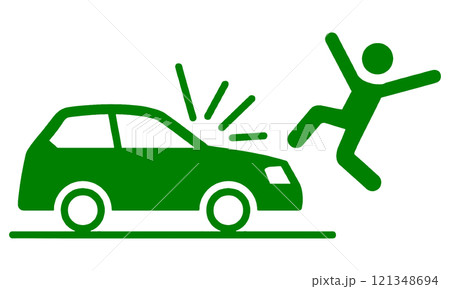 車と人の交通事故のピクトグラム風イラスト 透過背景の切り抜き 車と人の交通事故のピクトグラム風イラスト 透過背景の切り抜き 121348694