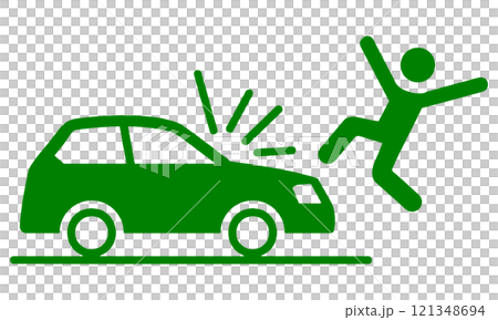 Pictogram-style illustration of a car and person traffic accident, cut out on transparent background 121348694
