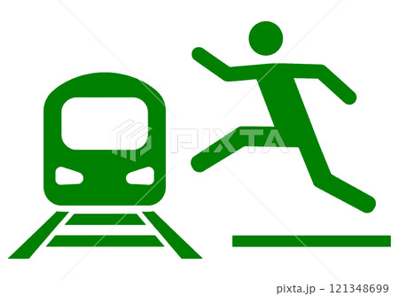 電車に飛び込んで自殺する人のピクトグラム風イラスト　透過背景の切り抜き 121348699