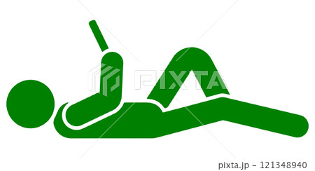 だらしないポーズで寝転がってスマホの画面を見ている人のピクトグラム風イラスト　透過背景の切り抜き 121348940