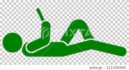 だらしないポーズで寝転がってスマホの画面を見ている人のピクトグラム風イラスト　透過背景の切り抜き 121348940