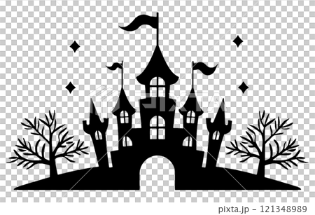 Fairytale castle silhouette illustration, cut out on transparent background 121348989