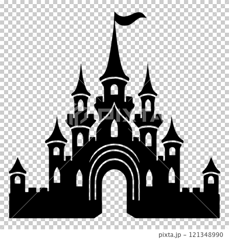 童話城堡剪影插圖，透明背景的切口 121348990