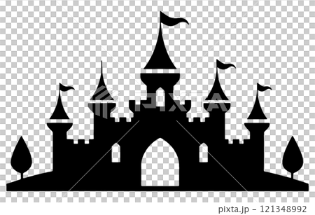 Fairytale castle silhouette illustration, cut out on transparent background 121348992