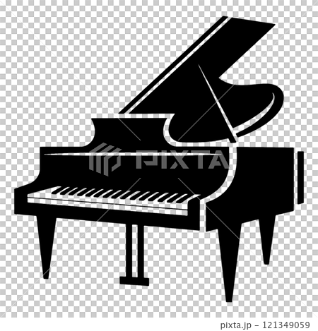 Simple silhouette illustration of a piano, cut out on transparent background Simple silhouette illustration of a piano, cut out on transparent background 121349059