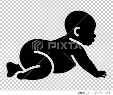 ハイハイをしている赤ちゃんの黒いシルエットイラスト 透過背景の切り抜き ハイハイをしている赤ちゃんの黒いシルエットイラスト 透過背景の切り抜き 121349061