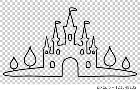 メルヘンチックな城の線画イラスト　透過背景の切り抜き 121349132