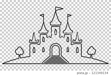 メルヘンチックな城の線画イラスト　透過背景の切り抜き 121349134