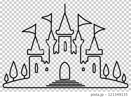 メルヘンチックな城の線画イラスト 透過背景の切り抜き メルヘンチックな城の線画イラスト 透過背景の切り抜き 121349135