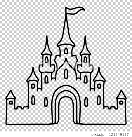 メルヘンチックな城の線画イラスト　透過背景の切り抜き 121349137