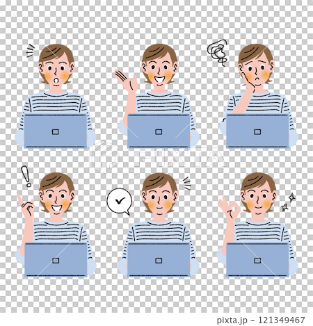 A woman working or studying on a computer 121349467