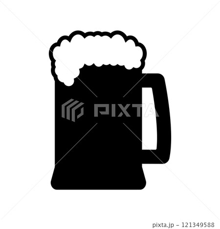 Overflowing mug with beer and foam. Vector illustration and silhouette.  121349588