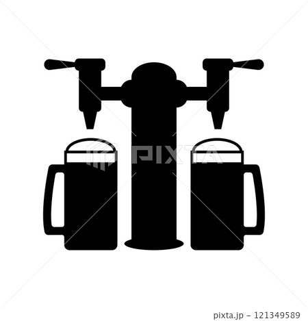 Beer pump with full beer mugs. Vector illustration on white background. Beer pump with full beer mugs. Vector illustration on white background. 121349589