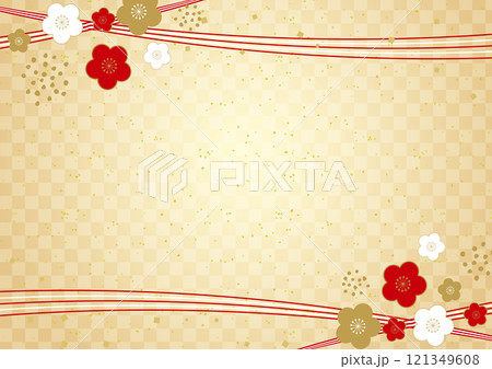 おしゃれな和柄と梅と水引の年賀状背景5 121349608
