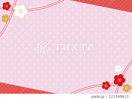 美しい和柄と梅と水引の年賀状背景素材3 121349613