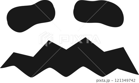 Minimalist black and white vector illustration of a worried face showing concern and fear with zig zag mouth and squinting eyes, ideal for halloween projects Minimalist black and white vector illustration of a worried face showing concern and fear with zig zag mouth and squinting eyes, ideal for halloween projects 121349742