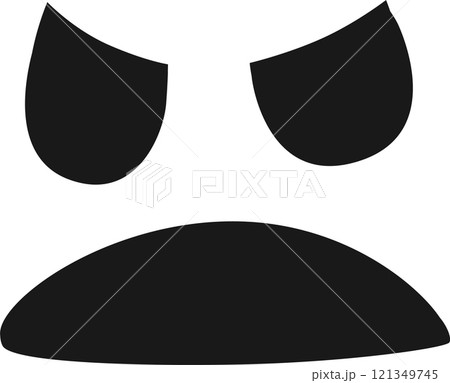 Stylized graphic representing an angry face conveying negative emotions such as displeasure, frustration, or irritation through a frowning mouth and narrowed eyes 121349745