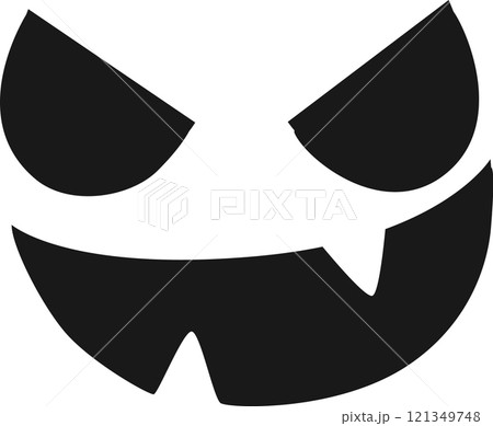 Minimal halloween pumpkin carving stencil representing a spooky face with sharp teeth, perfect for creating a scary atmosphere during the holiday season 121349748