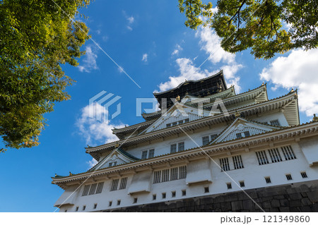 Osaka castle with blue sky background at Osaka city, Japan, Osaka castle with blue sky background at Osaka city, Japan, 121349860