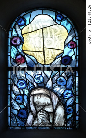 Stained glass window by Sieger Koder in chapel in Hutten, Germany 121349926