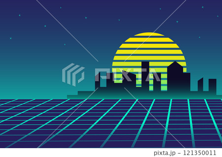 Retro futuristic vaporwave landscape Retro futuristic vaporwave landscape 121350011