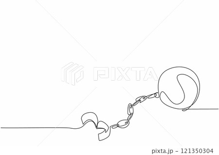 Continuous one line drawing open ball chain shackle. Such a dark past. Made a slave. Valuable lesson so it won't happen again. Only benefits the ruler. Single line draw design vector illustration 121350304