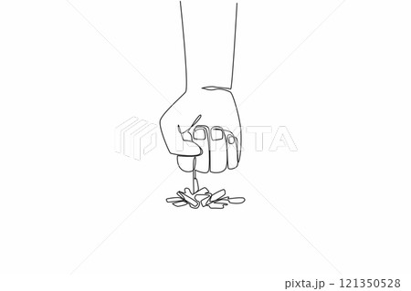 Continuous one line drawing clenched fist pointing down and wanting to hit the scattered cigarette fragments. Quit bad habits. Smoking is not good for body. Single line draw design vector illustration Continuous one line drawing clenched fist pointing down and wanting to hit the scattered cigarette fragments. Quit bad habits. Smoking is not good for body. Single line draw design vector illustration 121350528
