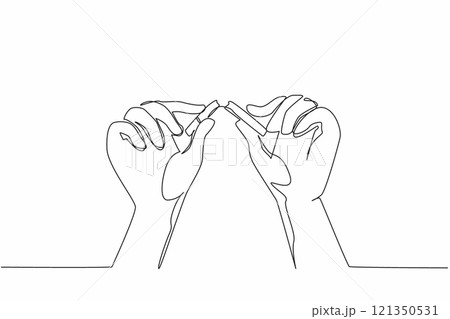 Continuous one line drawing two hands breaking a cigarette into 2 parts. Blunt refusal to not smoke. Bad habit does not benefit. Cigarette smoke is poison. Single line draw design vector illustration Continuous one line drawing two hands breaking a cigarette into 2 parts. Blunt refusal to not smoke. Bad habit does not benefit. Cigarette smoke is poison. Single line draw design vector illustration 121350531