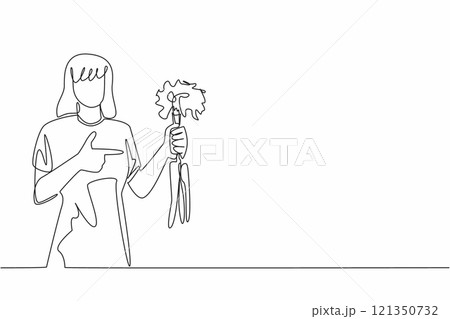 Continuous one line drawing woman holding some carrots with the tips of the leaves still thick. Source of vitamins and minerals. International Carrot Day. Single line draw design vector illustration 121350732