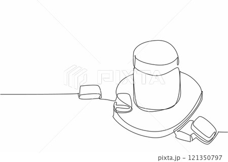 Single continuous line drawing caramel liquid in a closed jar and caramel pieces in squares. Melted caramel candies. A delicious savory taste. National Caramel Day. One line design vector illustration Single continuous line drawing caramel liquid in a closed jar and caramel pieces in squares. Melted caramel candies. A delicious savory taste. National Caramel Day. One line design vector illustration 121350797