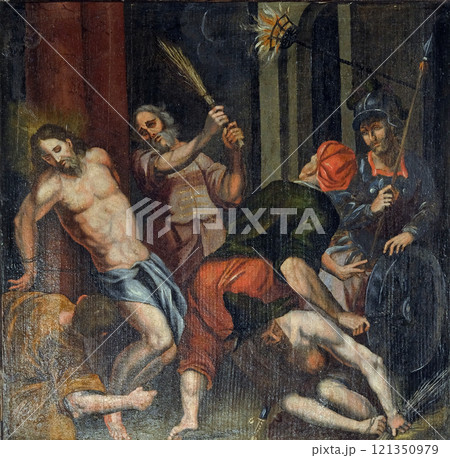 Flagellation of Christ, altarpiece in the Church of the Saint Barbara in Velika Mlaka, Croatia 121350979