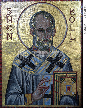 Saint Nicholas, mosaic in the Mother Teresa cathedral in Vau i Dejes, Albania 121350980