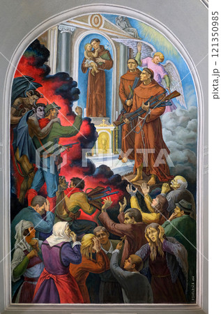 Frescoes that depict the persecution of religion in socialist Albania, Franciscan church in Shkoder, Albania 121350985