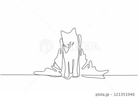 Continuous one line drawing cat wearing a towel. Health efforts by maintaining and protecting the cleanliness of the subject. Hygiene. National Pet Day. Single line draw design vector illustration 121351048