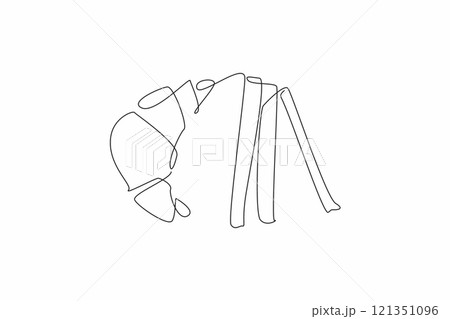Single one line drawing a cinnamon crescent and some cinnamon sticks. For women, this snack can relieve menstrual pain. National Cinnamon Crescent Day. Continuous line design graphic illustration 121351096