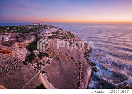 Cabo Espichel cape Espichel on Atlantic ocean at sunset 121351657