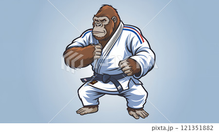 Gorilla judoka wearing judo kimono judogi, - Stock