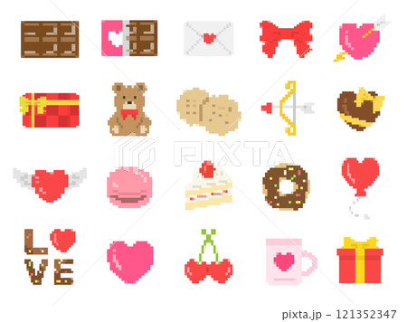 いろいろな、バレンタインデーのドット絵のイラストセット 121352347
